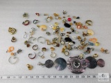Jewelry Crafting Lot - Vintage Clip Earrings Some Matched Pairs, Various Materials