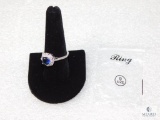 Ladies Ring size 9 S925 Silver band with Clear & Sapphire color rhinestones