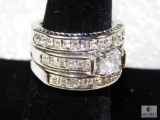 Set (3) Ladies silver tone band with Clear rhinestones