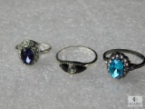Lot (3) size 6 and 4 Ladies Costume Rings with rhinestonnes