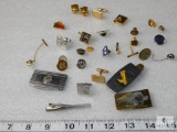 Large Lot of Mens Jewelry - Neck Tie Pin Tacs, Money Clips, Krementz, Cufflinks, etc