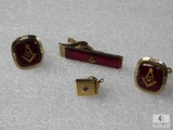 Lot Mens Masonic Jewelry Cuff links, Tie Bar, and Tie Tac