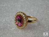 10kt Yellow Gold Eastern Star Ring makred 10k Red Stone surrounded by clear stones