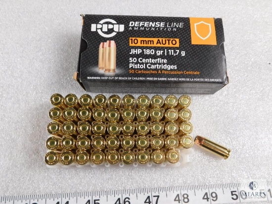 50 rounds Prvi Partizan PPU 10mm defense ammo. 180 grain jacketed hollow point.