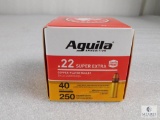 250 rounds Aguila Super Extra .22 long rifle ammo. 40 grain copper plated high velocity.