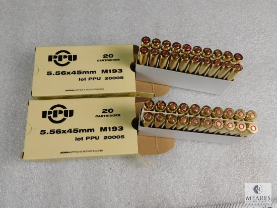 40 Rounds Prvi Partizan PPU Ammo M193 5.56x45mm M193 55 Grain FMJ boat tail