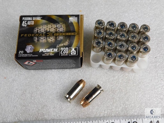 20 Rounds Federal Punch .45 ACP Ammo 230 Grain Jacketed hollow Great for Self Defense