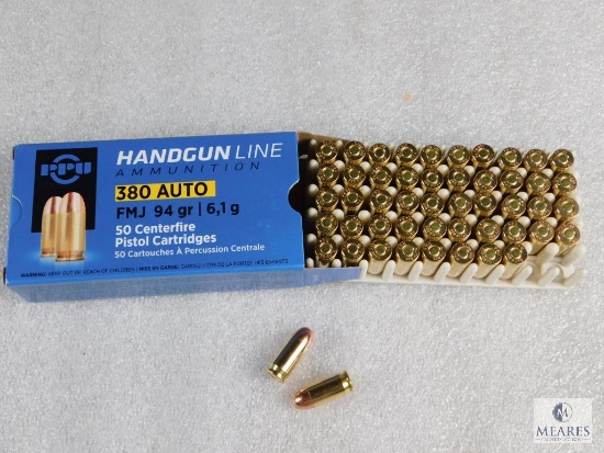 50 Rounds PPU .380 ACP 94 Grain FMJ Brass Cased - Very hard to Find