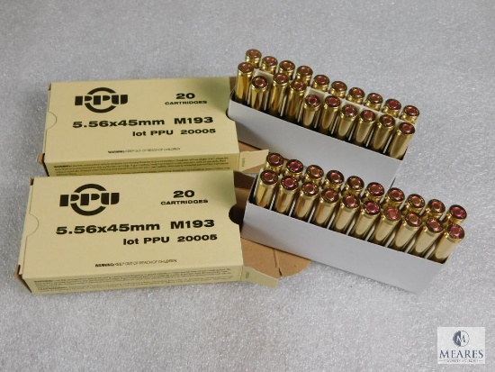 40 Rounds Prvi Partizan PPU Ammo M193 5.56x45mm M193 55 Grain FMJ boat tail