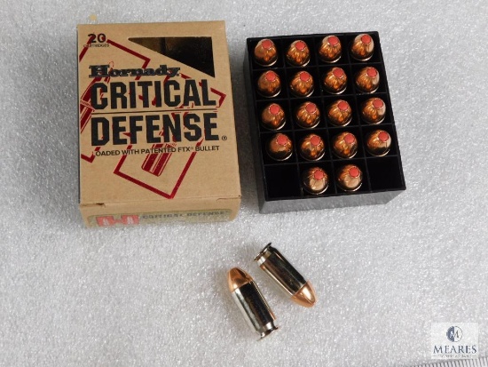 20 Rounds Hornady Critical Defense .45 ACP Ammo 185 Grain FTX Great for Home Defense