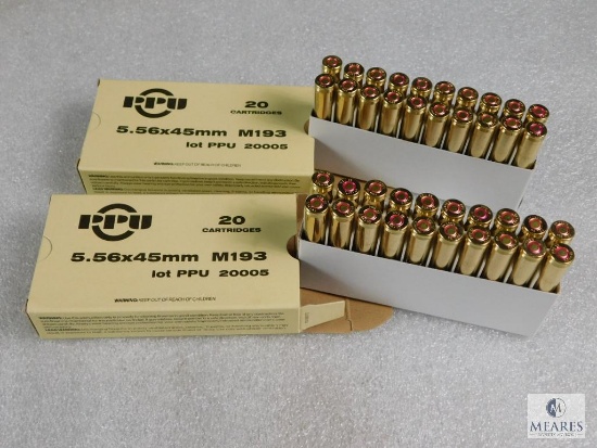 40 Rounds Prvi Partizan PPU Ammo M193 5.56x45mm M193 55 Grain FMJ boat tail