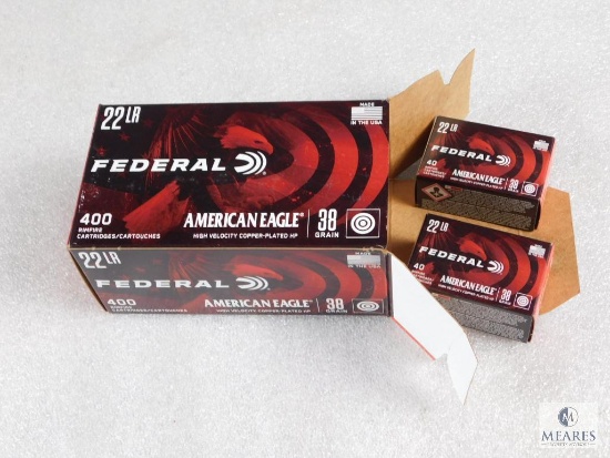 400 Rounds Federal .22 LR Ammo 38 Grain Copper Plated Hollow Point High Velocity