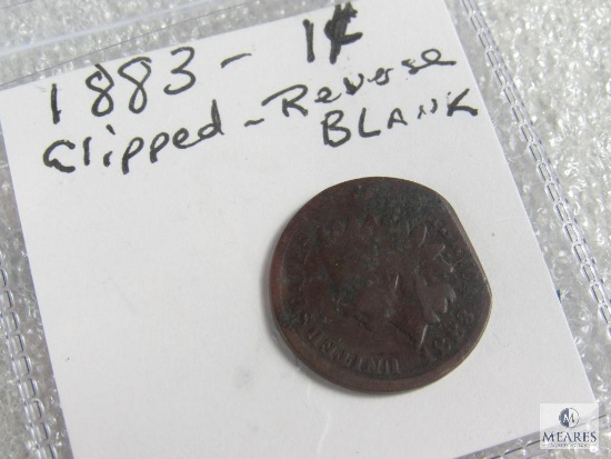 1883 Indian Head cent - clipped - blank reverse