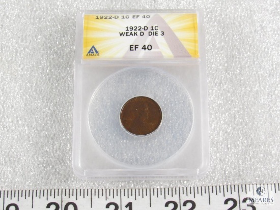 ANACS Graded - 1922-D Lincoln cent - Weak D - Die 3 - EF40