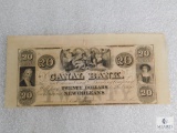 Canal Bank of New Orleans - Twenty Dollar note - 1850s obsolete currency