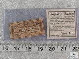 The Confederate States of America $1000 Bond Receipt with COA