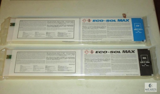 Lot of (2) Eco-Sol Max Ink Cartridges for Roland Cyan & Black 440cc Each