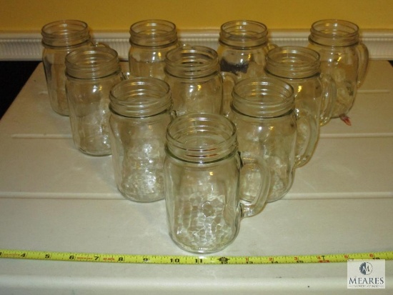 Lot of 10 New Glass mason jar type Drinking Jars with Handles 16 oz each
