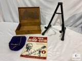 Folding Guitar Stand, Vintage Anheuser & Fehrs Wooden Box, Joe Fava Sheet Music