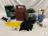 Propane Lantern Lot Including Two Coleman Brand and Firefly Lantern Stand