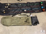 Six Shakespeare Fishing Poles with Reels and One Quantum Pole with Reel in Canvas Carry Bag