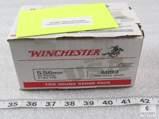 150 Rounds Winchester 5.56 Ammo M193 55 Grain FMJ. 3180 FPS