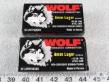 100 rounds Wolf 9mm ammo 115 grain FMJ. 2 boxes of 50 each