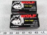 100 rounds Wolf 9mm ammo 115 grain FMJ. 2 boxes of 50 each