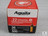 500 rounds Aguila .22 long rifle ammo. 38 grain copper plated hollow point High velocity.