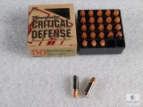 25 rounds Hornady Critical Defense 9mm ammo. 115 grain FTX bullet.