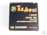 100 rounds Tulammo 7.62x39 ammo. 122 grain FMJ.
