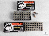 100 rounds Wolf 9mm ammo. 115 grain FMJ. 2 boxes of 50 each.