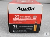 500 rounds Aguila .22 long rifle ammo. 38 grain copper plated hollow point. High velocity.