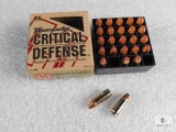 25 rounds Hornady Critical Defense 9mm ammo. 115 grain FTX bullet.