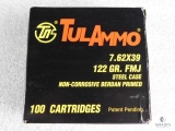 100 Rounds TulAmmo 7.62x39 Ammo 122 Grain FMJ
