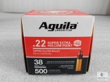 500 Rounds Aguila .22 LR Ammo 38 Grain Copper Plated Hollow Point High Velocity