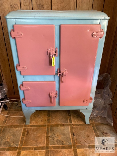 Vintage Three-Door Icebox - Pink and Blue in Color