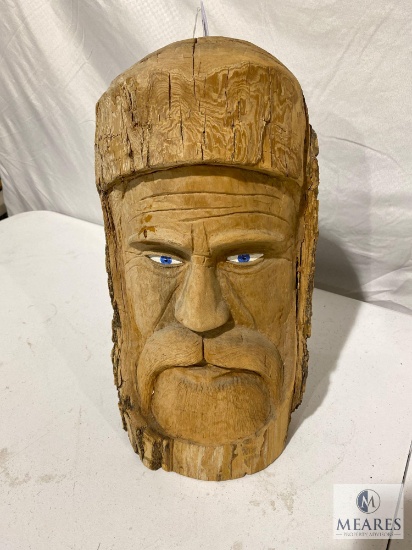 Handsomely Carved Log of Man's Face