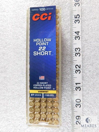 100 Rounds CCI 22 Short Ammo. 27 grain 1105FPS. Copper-Plated Hollow Point.