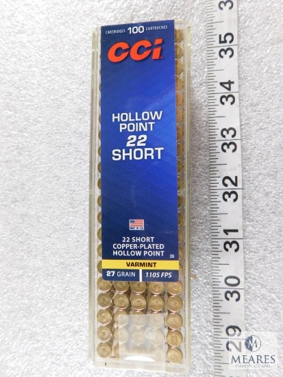 100 Rounds CCI 22 Short Ammo. 27 grain 1105FPS. Copper-Plated Hollow Point.