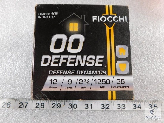 25 rounds Fiocchi .12 gauge 00 Defense 9 pellet, 2 3/4" 1250FPS.