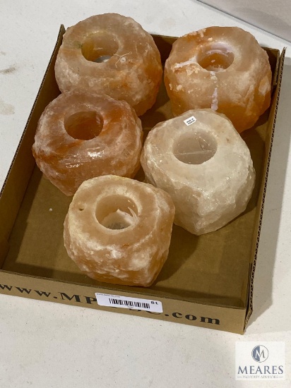 Five Round Himalayan Pink Sea Salt Tealight Candle Holders