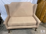 Upholstered High-Back Love Seat with Ball and Claw Feet