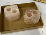 Two Square Himalayan Pink Sea Salt Tealight Candle Holders