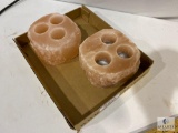 Two Square Himalayan Pink Sea Salt Tealight Candle Holders