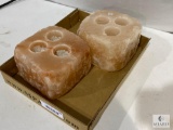 Two Square Himalayan Pink Sea Salt Tealight Candle Holders