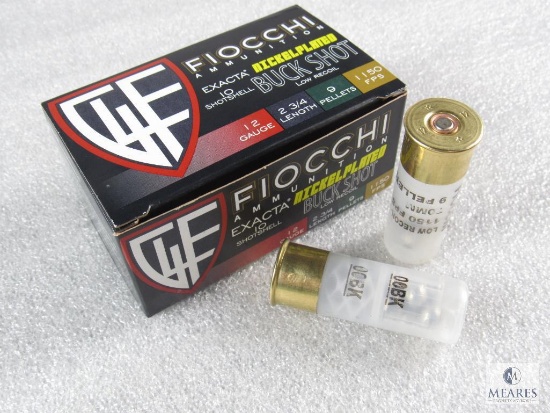 10 rounds Fiocchi .12 gauge Buckshot. 00 Buck nickel plated low recoil 2 3/4" 1150 fps