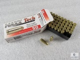 50 rounds 9mm Maxxtech ammo. 115 grain FMJ. Brass reloadable.