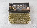 50 rounds CCI Blazer .40 S&W ammo. 165 grain FMJ. Brass cased and reloadable