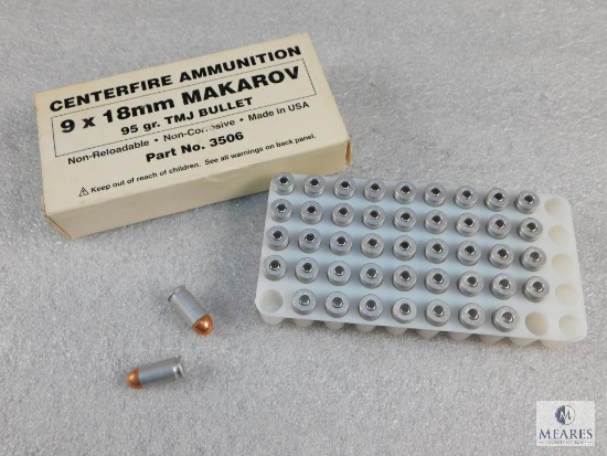 45 Rounds 9x18mm Makarov 95 Grain TMJ Ammo